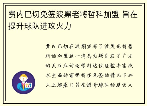 费内巴切免签波黑老将哲科加盟 旨在提升球队进攻火力 费内巴切免签波黑老将哲科加盟 旨在提升球队进攻火力